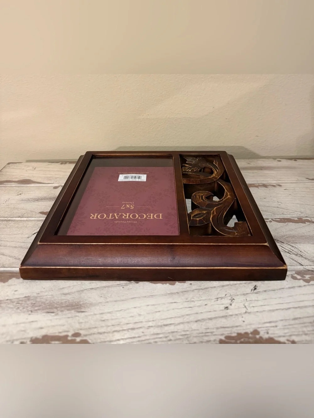 HomeTrends Marcello Distressed Walnut 5x7 Photo Frame with Carved Wood Accent